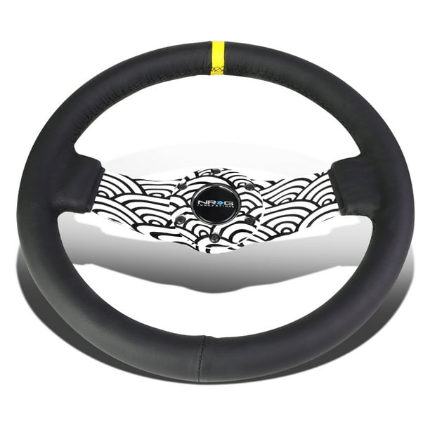320mm Flat Dish Battle Style Racing Steering Wheel Black And Yellow Horn Button